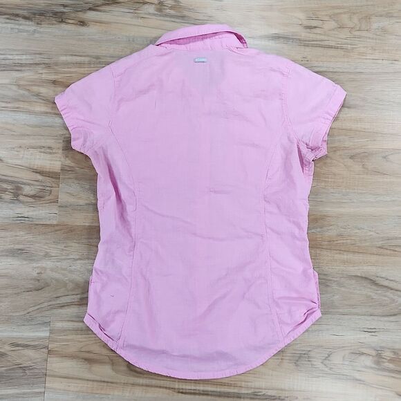 🐞Columbia Pink Camp Henry Buttoned Short Sleeve Top Medium - Picture 3 of 16